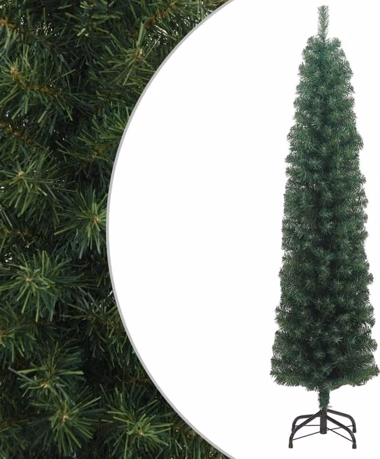 The Living Store Albero di Natale Artificiale Slim con Supporto Verde 210 cm PVC