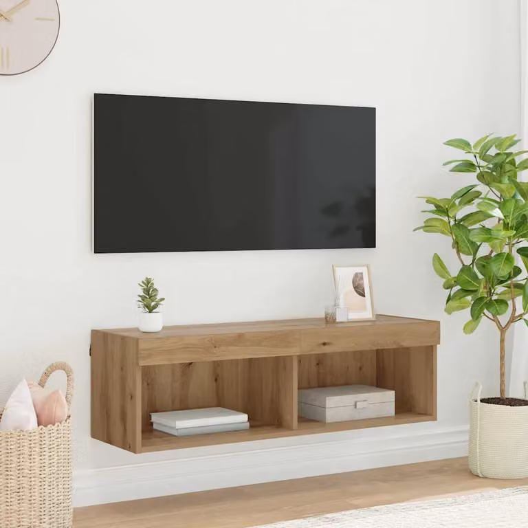 Mobile TV da parete vidaXL in legno Rovere, L 100 x P 30 x H 30 cm, Marrone opaco