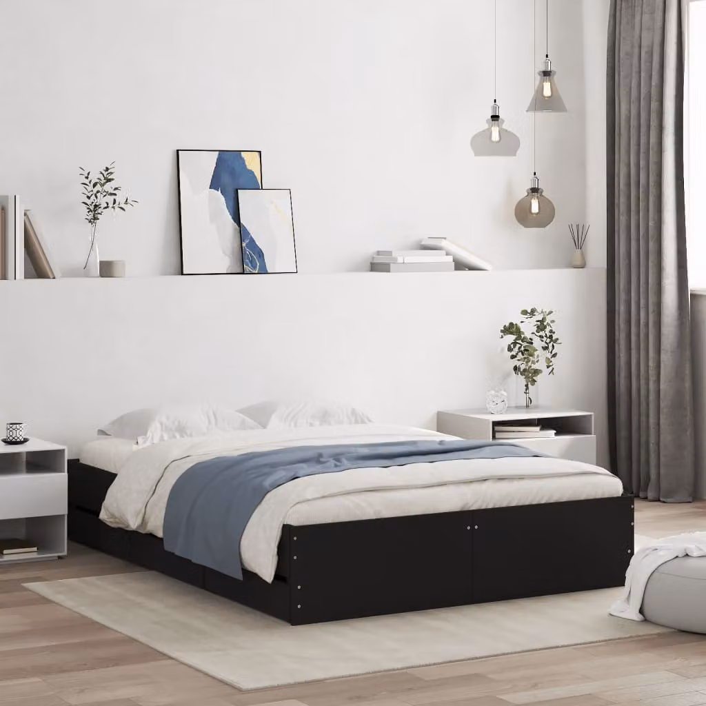 vidaXL Giroletto Moderno con Cassetti in Legno Nero L/P/H: 120 x 200 x 33 cm – 1