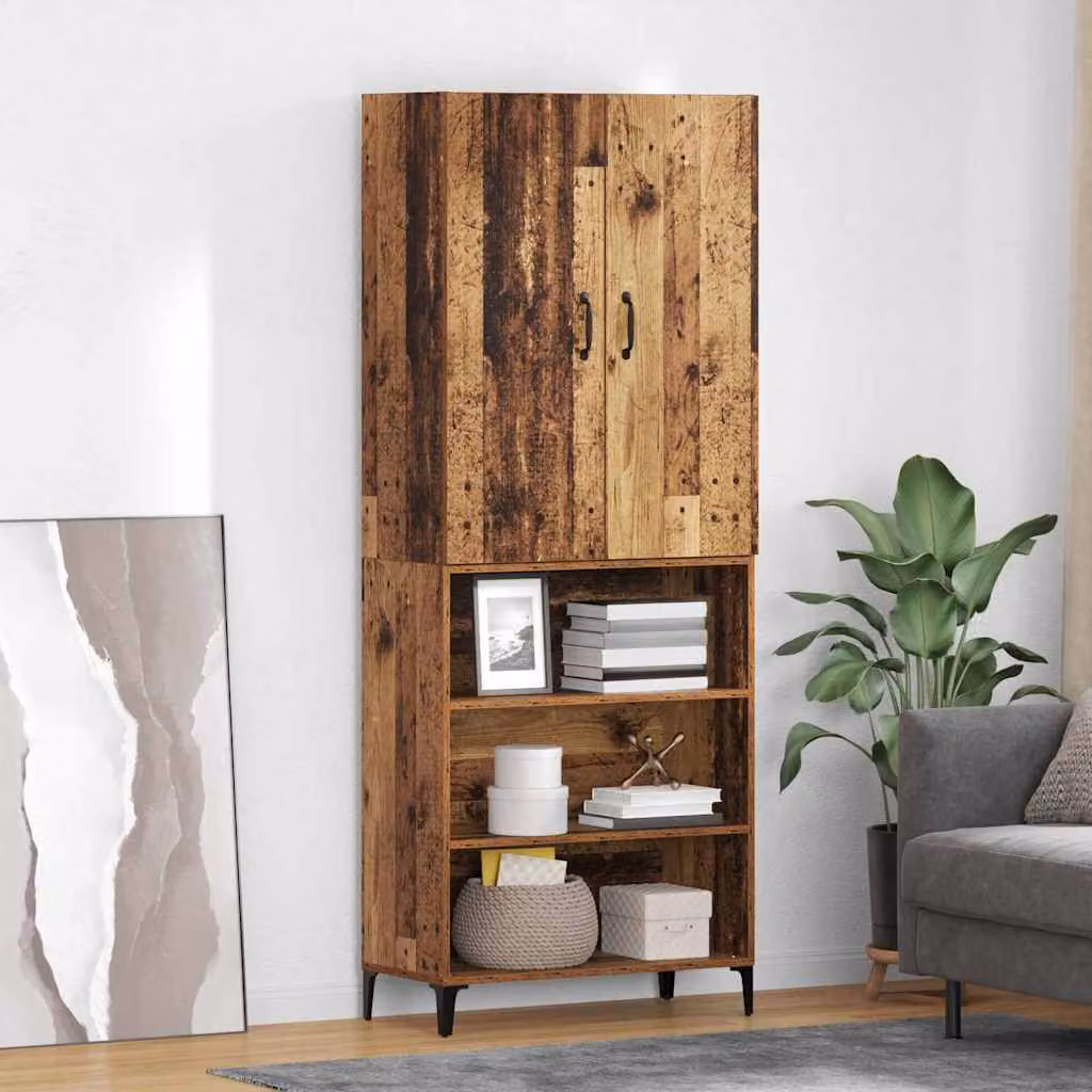 Credenza moderna vidaXL in legno e metallo color marrone, L: 69,5 cm, P: 34 cm, H: 180 cm