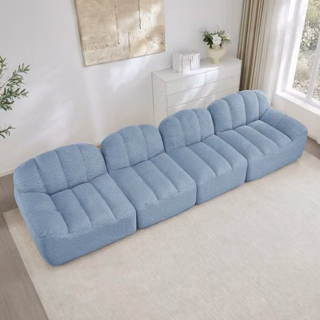 Divano angolare modulare senza struttura in Granular Fleece blu
