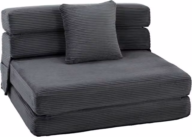 Poltrona da pavimento Boneless Cloud 2 in 1, poltrona letto pieghevole con effetto velluto a coste e cuscino lombare, grigio scuro