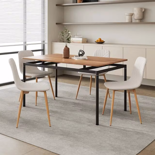 Set da Pranzo Hemnes Tavolo 140x80 cm in Effetto Rovere con 4 Sedie Beige [en.casa]