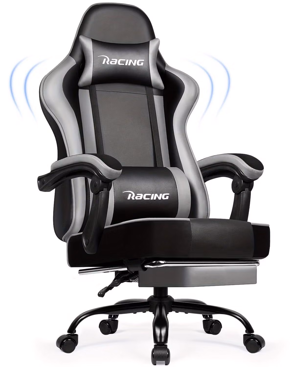 Sedia da gaming ergonomica, dotata di poggiapiedi estensibile e cuscini