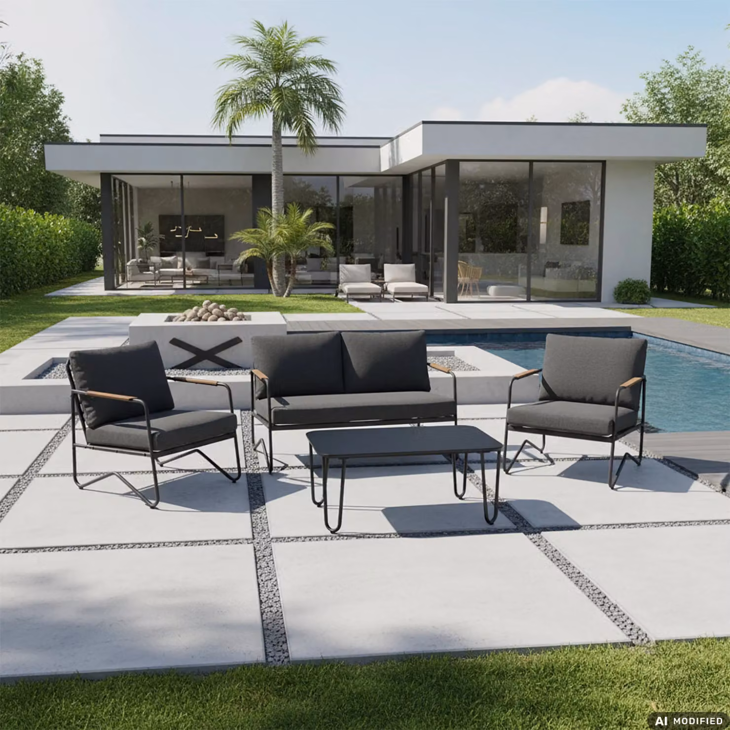 Vestiamo Casa Giardino Set da giardino 4 pezzi moderno in acciaio antracite con top in vetro temperato e cuscini inclusi – 2