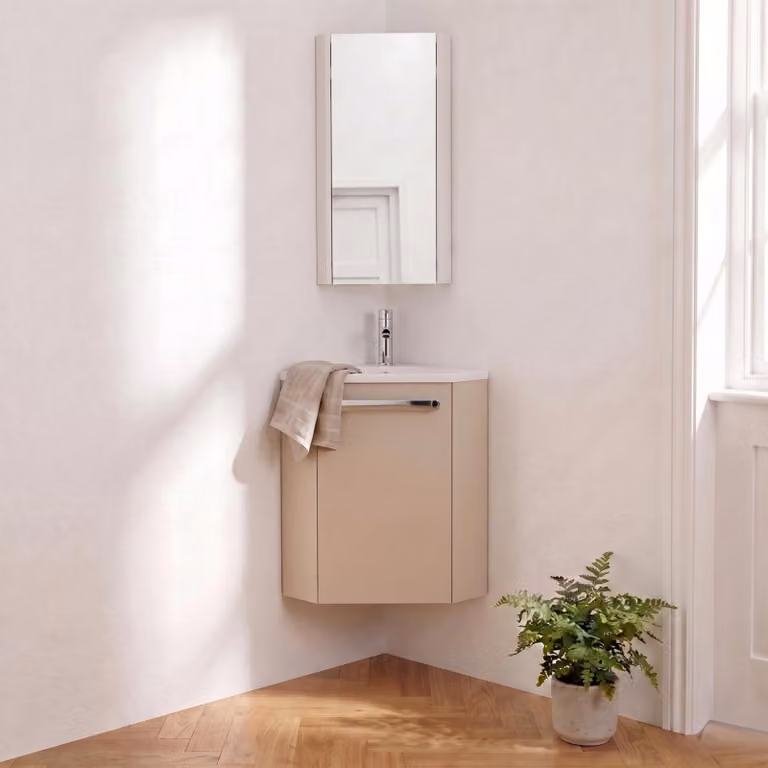 Set lavabo angolare sospeso SKINO con rubinetto e mobile angolare