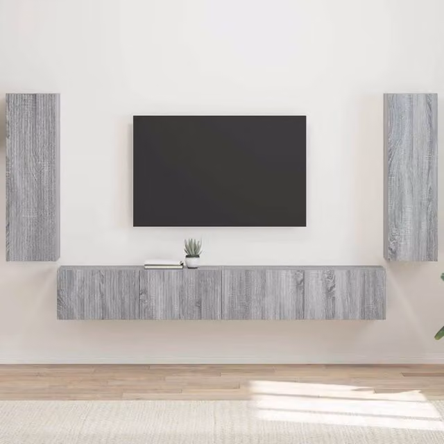 Set di Mobiletto da TV a Parete 4 pz Grigio Sonoma 3408931