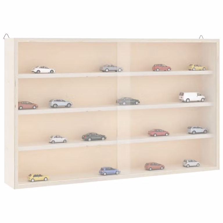 Vetrina da collezione vidaXL in legno con ante in vetro e ripiani interni, da appendere al muro, L 60 cm x P 8,5 cm x H 37 cm