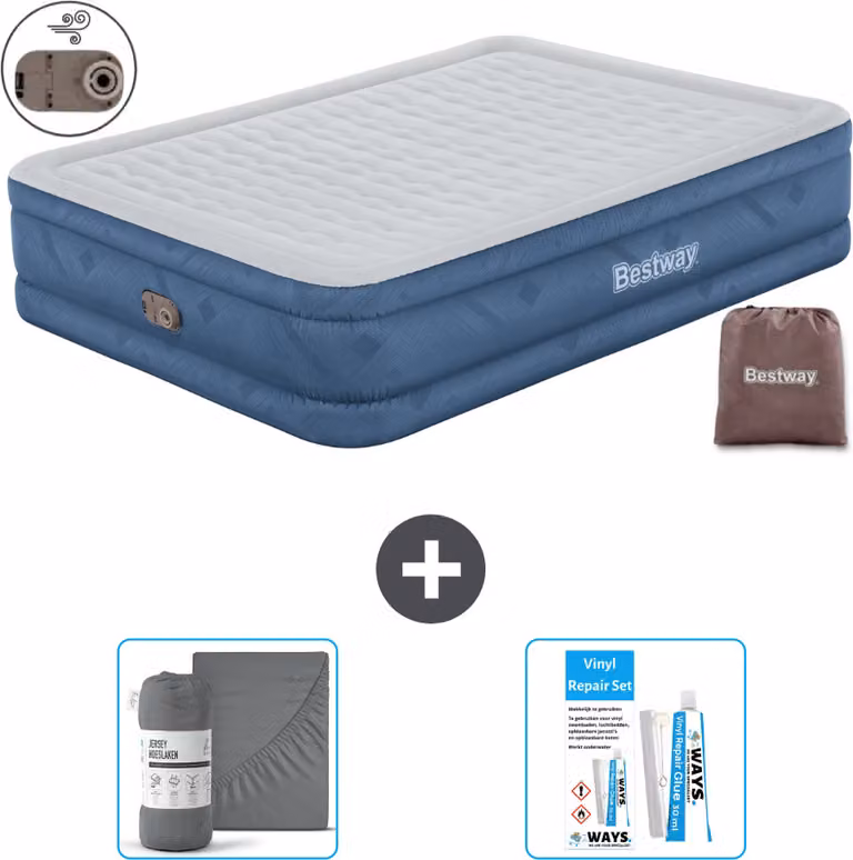 Materasso gonfiabile Bestway - 2 persone - 152 x 203 x 46 cm - Grigio - Accessori inclusi
