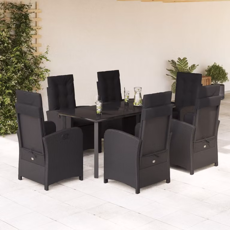vidaXL Set da Pranzo da Giardino 7 pz in Polyrattan Nero con Piano in Vetro