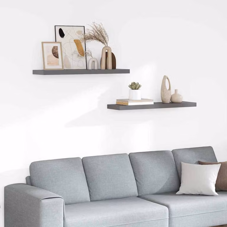 Set di 2 Scaffali a Parete vidaXL in MDF Grigio Lucido L 90 cm x P 23,5 cm x H 3,8 cm