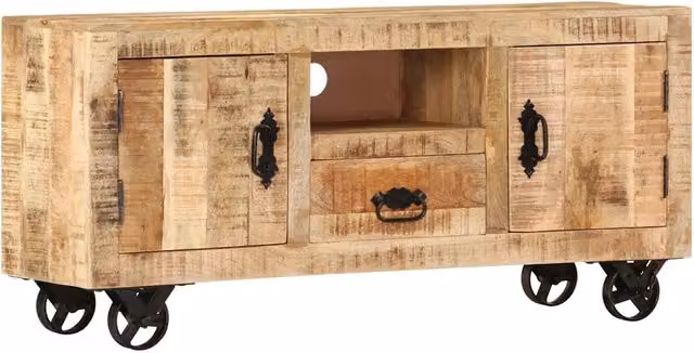 Mobile Porta TV in Legno Grezzo di Mango 110x30x50 cm