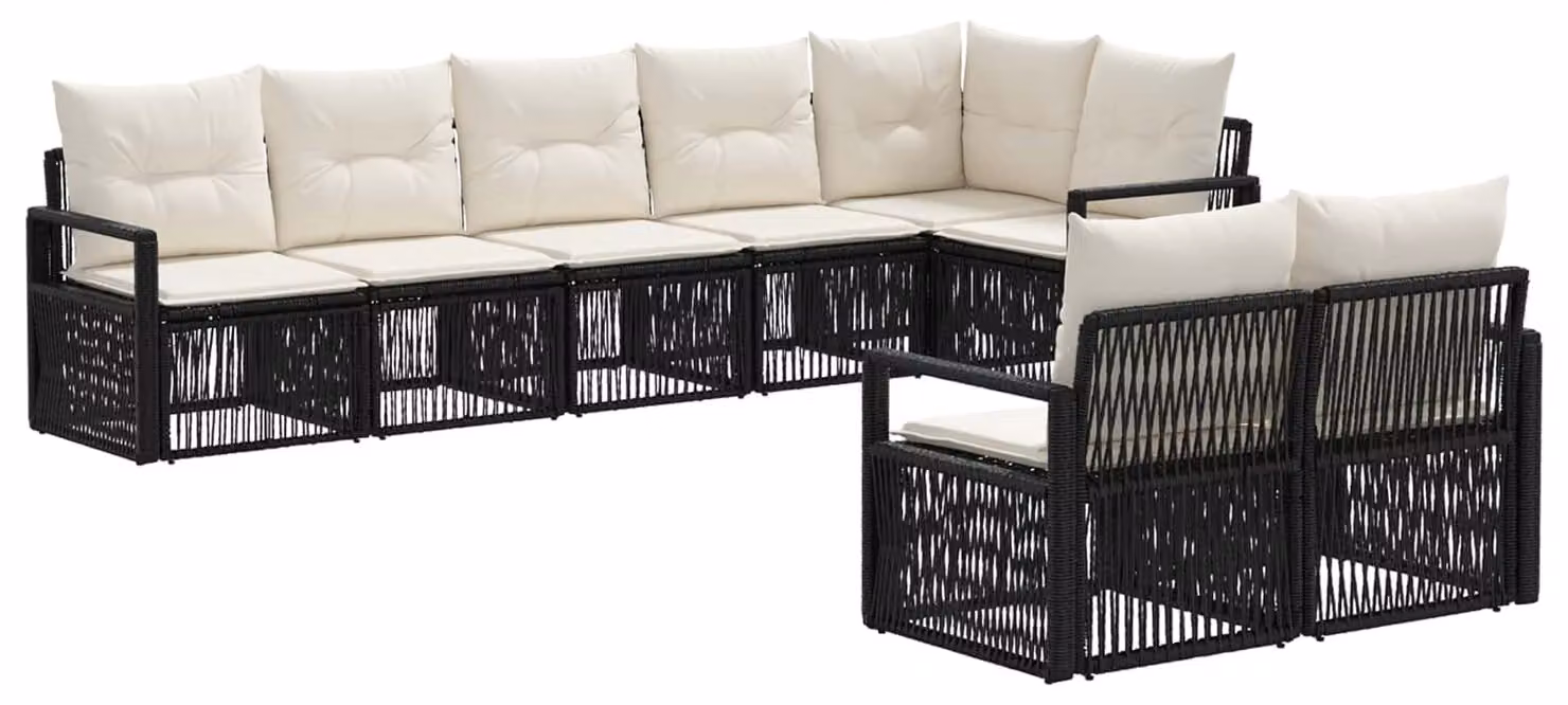 Set da giardino composto da 8 pezzi, colore nero, realizzato in rattan sintetico