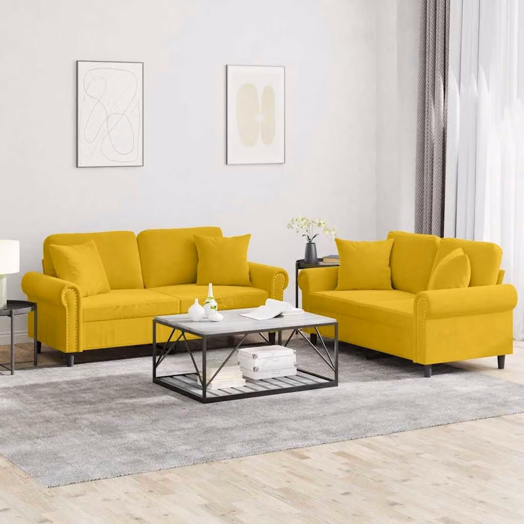 Set di 2 divani moderni vidaXL in velluto giallo con cuscini per il tuo soggiorno