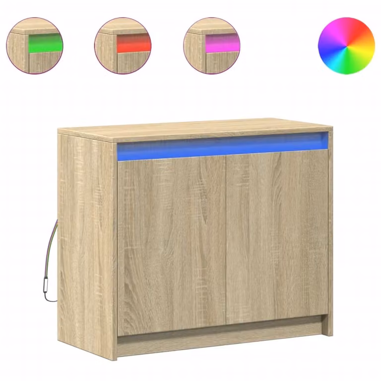 Credenza con LED Rovere Sonoma 72x34x61 cm in Legno Multistrato