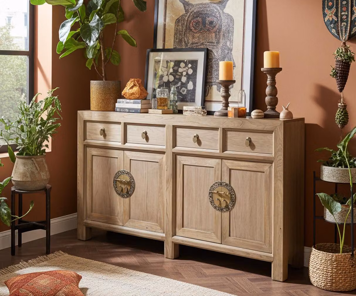 Credenza cassettiera credenza buffet Asia mobili in legno naturale-marrone stile cinese asiatico orientale vintage completamente assemblati