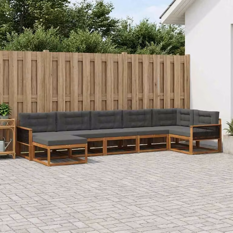 vidaXL Set di divani da esterno a L in legno di acacia con cuscini, 7 pezzi, Beige e Antracite