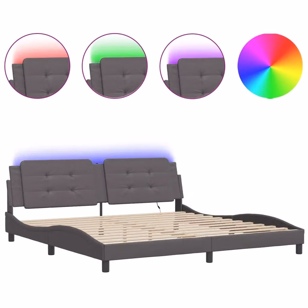 vidaXL Giroletto Zadar Grigio con LED e porta USB senza materasso 200x200 cm – 2