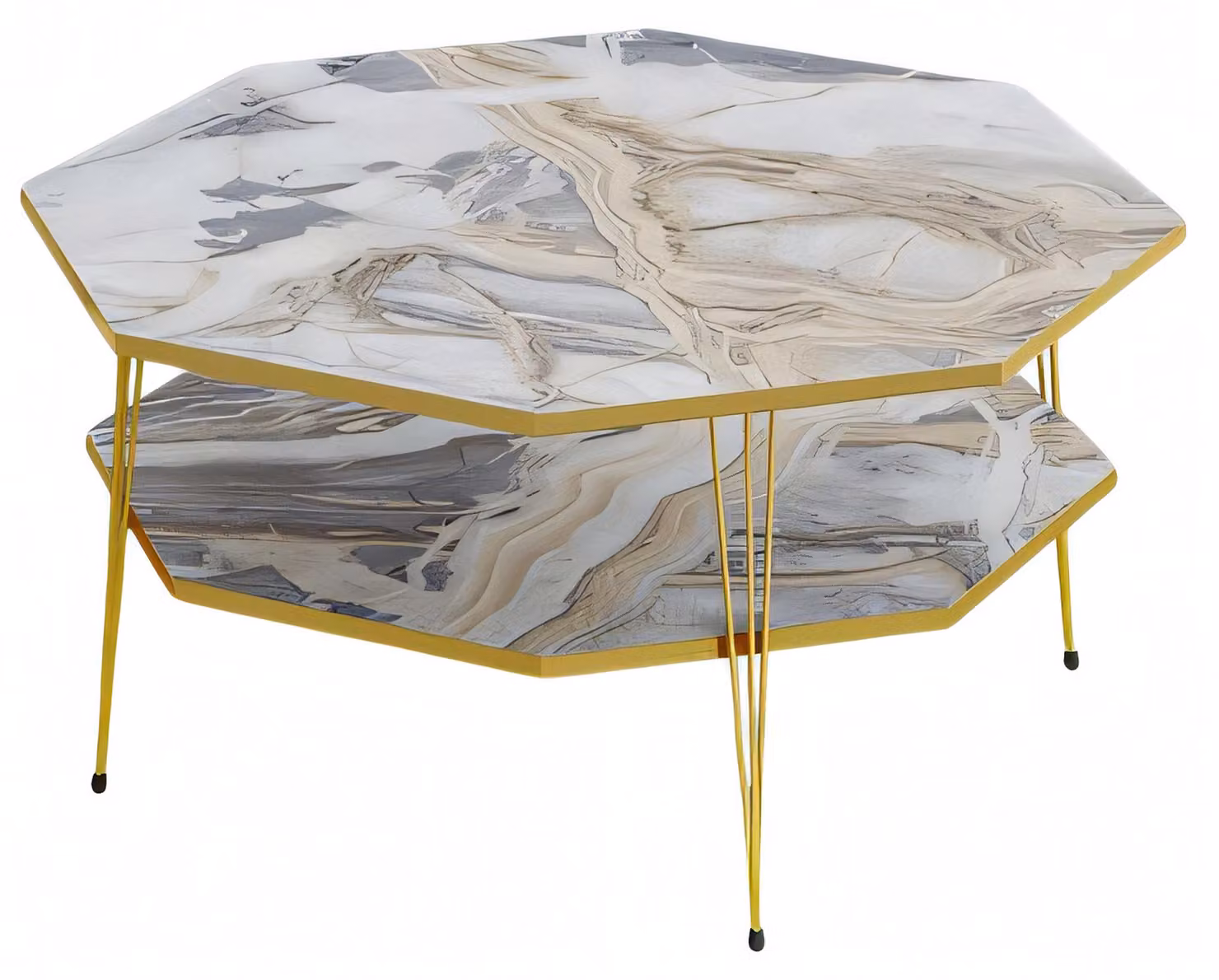 Moderner Mehrfarbiger Couchtisch aus Holz mit Edelstahl