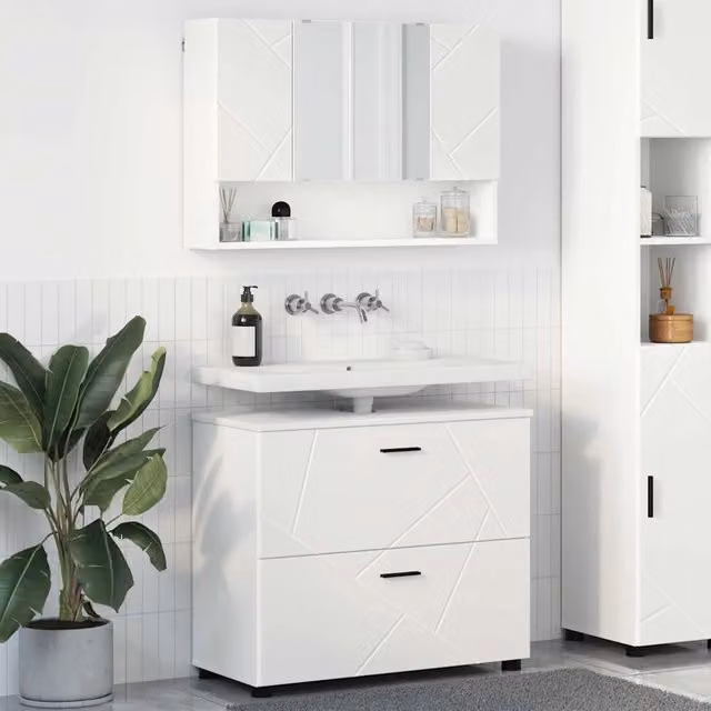 Set di mobili per il bagno 2 pz Bianco 76,5 x 35 x 64 cm 3393013