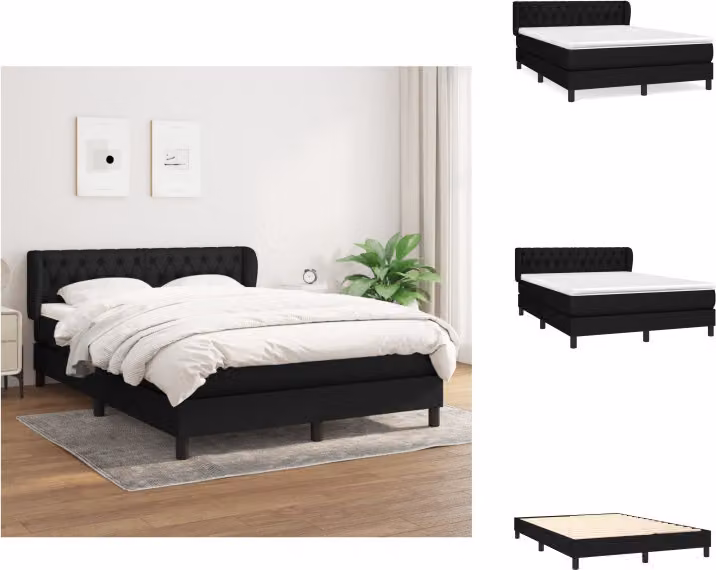 vidaXL Letto a molle con materasso nero 140x190 cm in tessuto - Letti e strutture letto