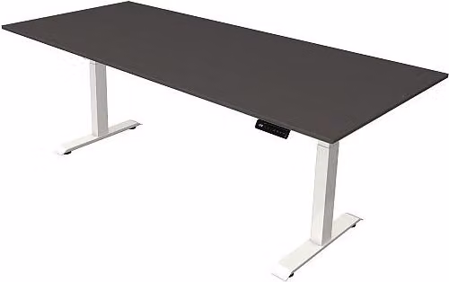 Scrivania Kerkmann Move 4 regolabile elettricamente in altezza, antracite, rettangolare, con base a T bianca, 250,0 x 100,0 cm
