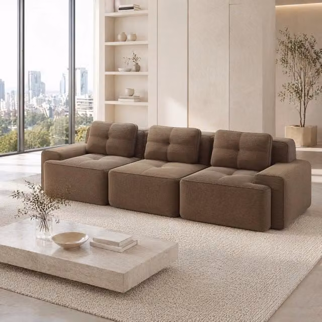 Divano modulare in corduroy marrone 293x104x69 cm; seduta profonda