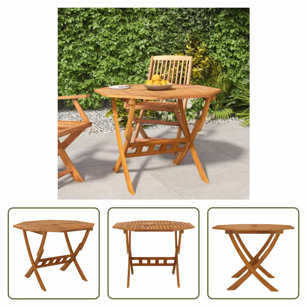 The Living Store Tavolo da giardino pieghevole 90x75 cm in legno massello di acacia