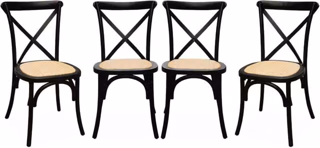 Set di 4 sedie da bistrot impilabili Sweeek in legno e rattan nero con finitura opaca – 1