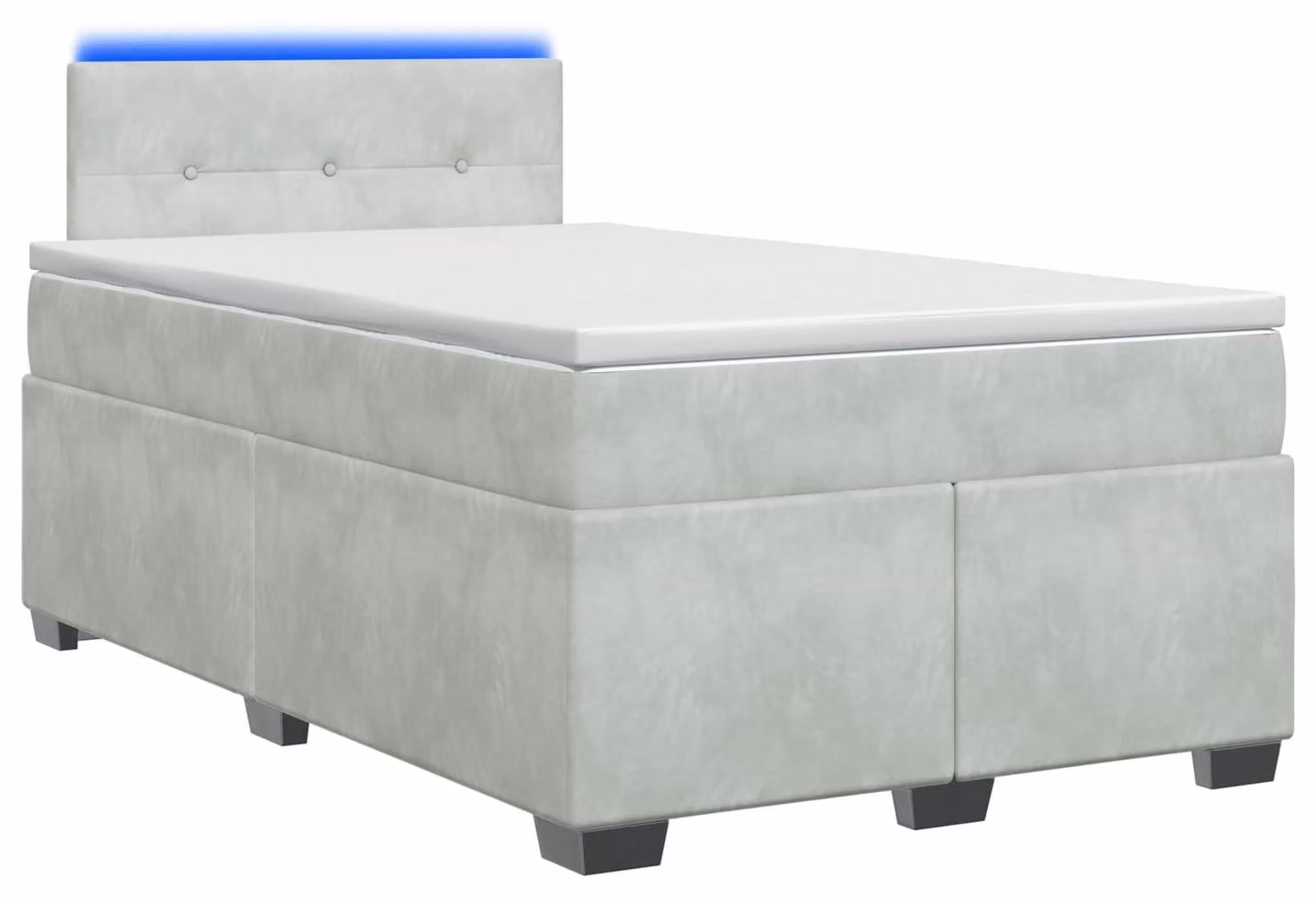Letto contenitore con rete e materasso, colore grigio chiaro, 120 x 190 cm, rivestito in velluto