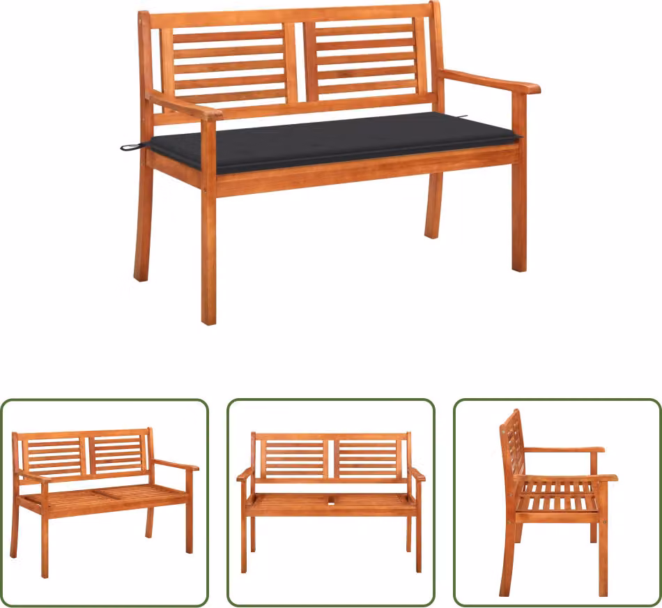 The Living Store Panca da giardino a 2 posti con cuscino 120 cm in legno massiccio eucalipto