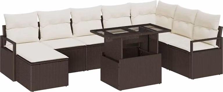 Set Divano da Giardino 9 pcs Marrone Poly Rattan