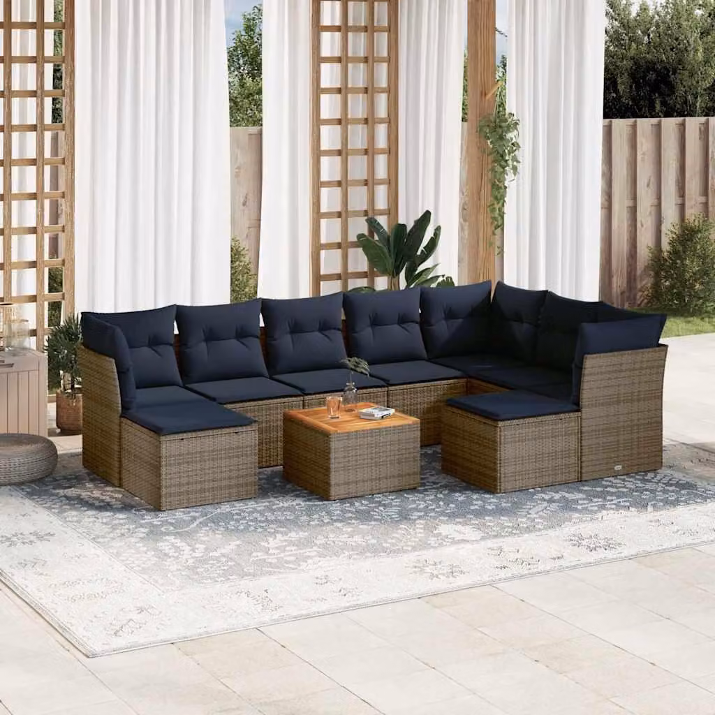 Maison Exclusive - Set divano da giardino 10 pezzi con cuscini, grigio, polyrattan