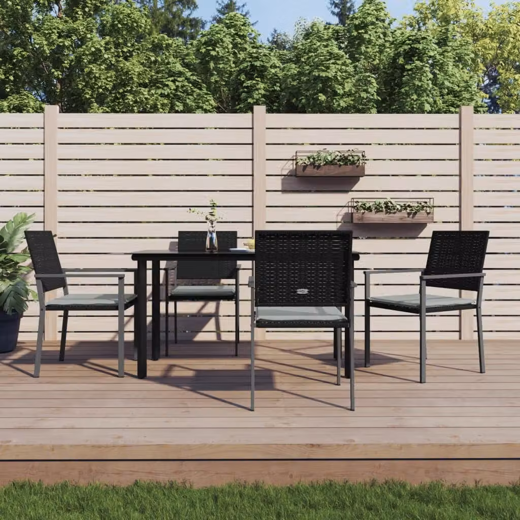 Set da pranzo da giardino vidaXL in polyrattan e acciaio con cuscini, colore nero e grigio, L/P/H: 140 x 70 x 74 cm