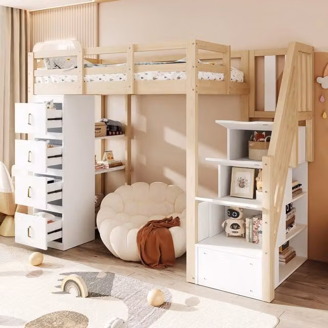 Letto a Soppalco con Cassetti e Scaffale ¨C MINIMAL ¨C Massello 90x200