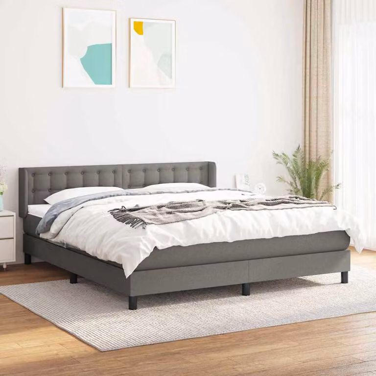 vidaXL Giroletto a Molle Ibrido con Materasso in Tessuto Grigio e Bianco L/P/H: 180 x 200 cm