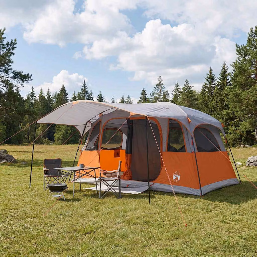Tenda a tunnel vidaXL per 6 persone, Grigio e arancione
