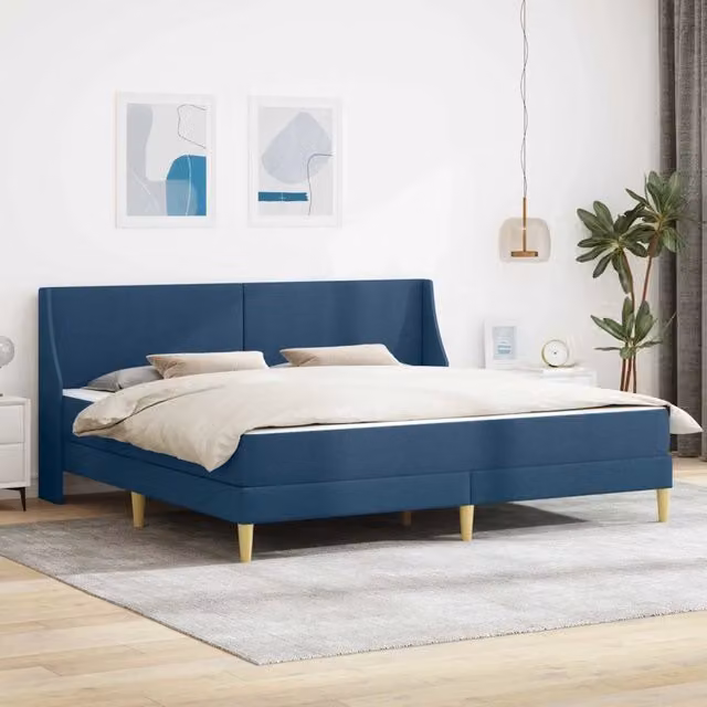 Letto moderno con testiera imbottita e materasso in schiuma vidaXL, colore blu, struttura in legno e poliestere – 1