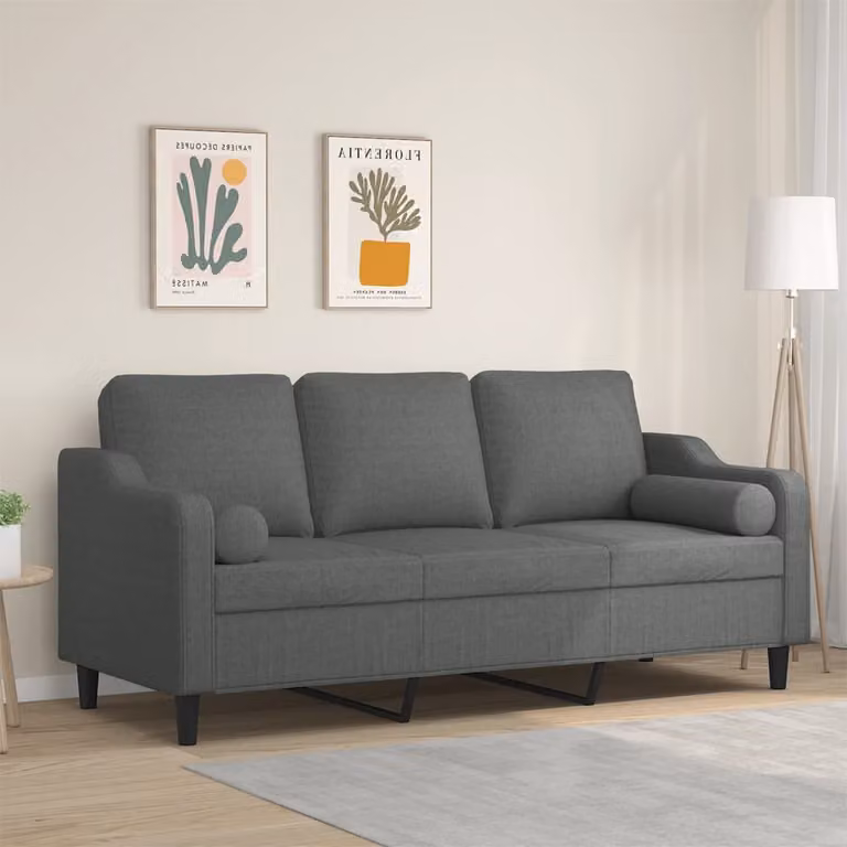 vidaXL Divano a 3 Posti Moderno in Tessuto Grigio con Cuscini e Coperture Rimovibili L: 198 cm, P: 80 cm, H: 77 cm