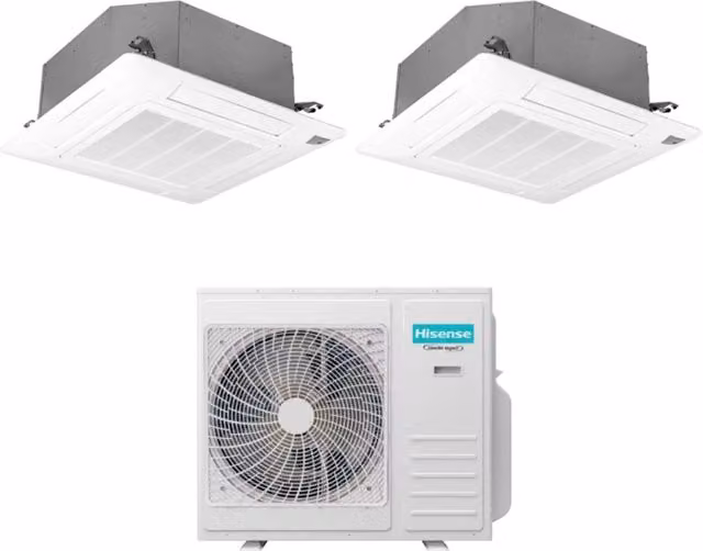 Condizionatore Dual Split a Cassetta Hisense 18+18 con 5AMW105U4RQC R-32, Colore Bianco, Classe Energetica A++, con Telecomando e Funzione Wi-Fi Opzionale