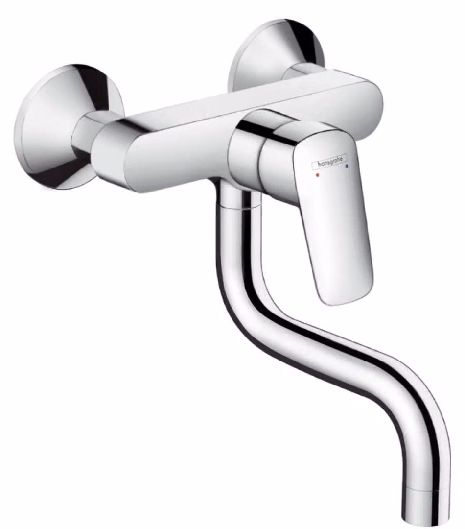 Miscelatore monocomando per cucina, da montare a parete, cromato, girevole a 360°