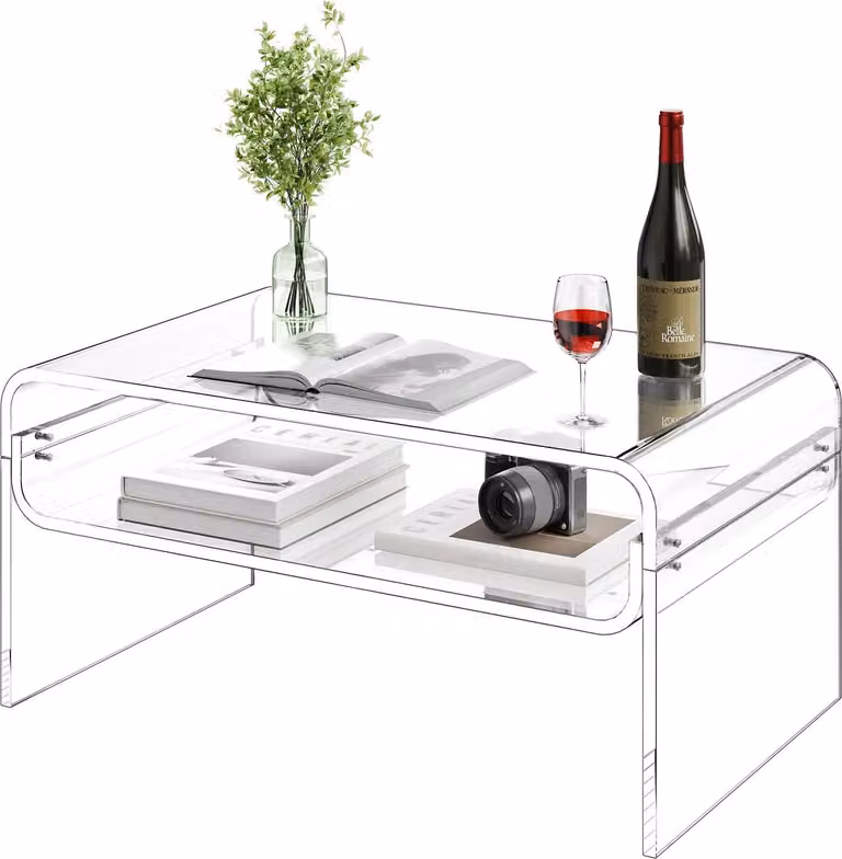 Tavolino da salotto - Rettangolare in acrilico - Con 2 ripiani e vassoio - Moderno e resistente ai graffi - Dimensioni 50 x 80 x 38 cm - Trasparente
