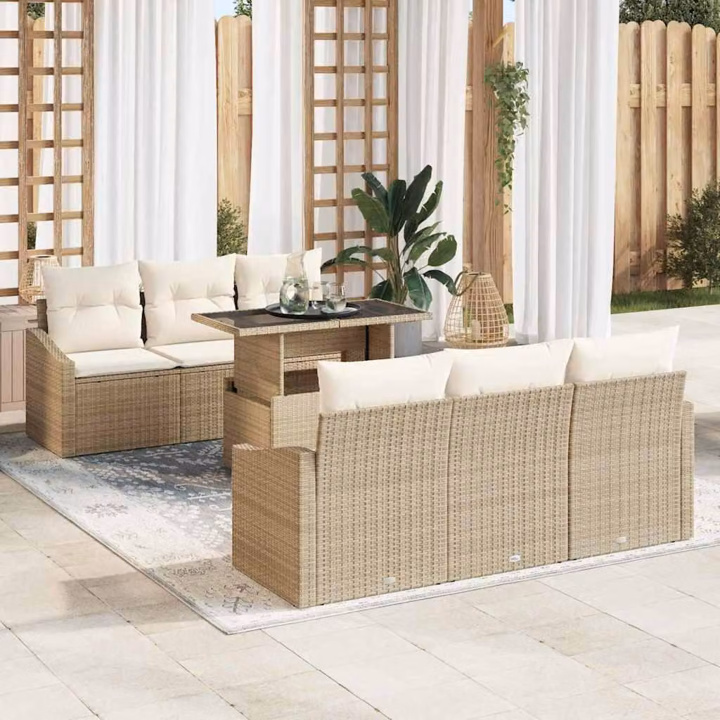 Maison Exclusive - Set da giardino composto da 7 pezzi, divano in rattan sintetico beige
