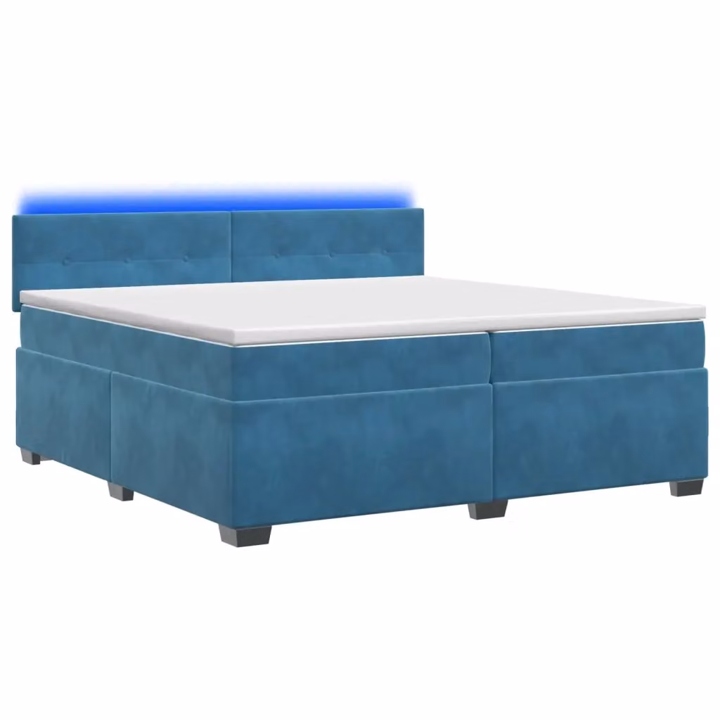 Letto moderno vidaXL con Box Spring, materasso ibrido a molle insacchettate, rivestimento in velluto blu e bianco, illuminazione LED sottostante e porta di ricarica USB, L/P: 200 x 200 cm – 2