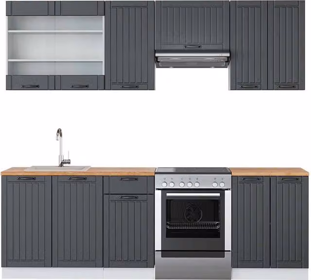 Cucina componibile Fame-Line Vicco in Antracite e Bianco con dettagli Rovere, L: 240 cm, P: 60 cm, H: 81.6 cm – 1