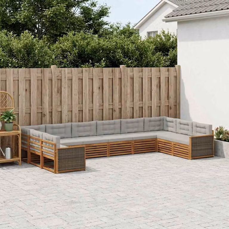 Set di divani da giardino vidaXL in legno di acacia con cuscini beige e grigio