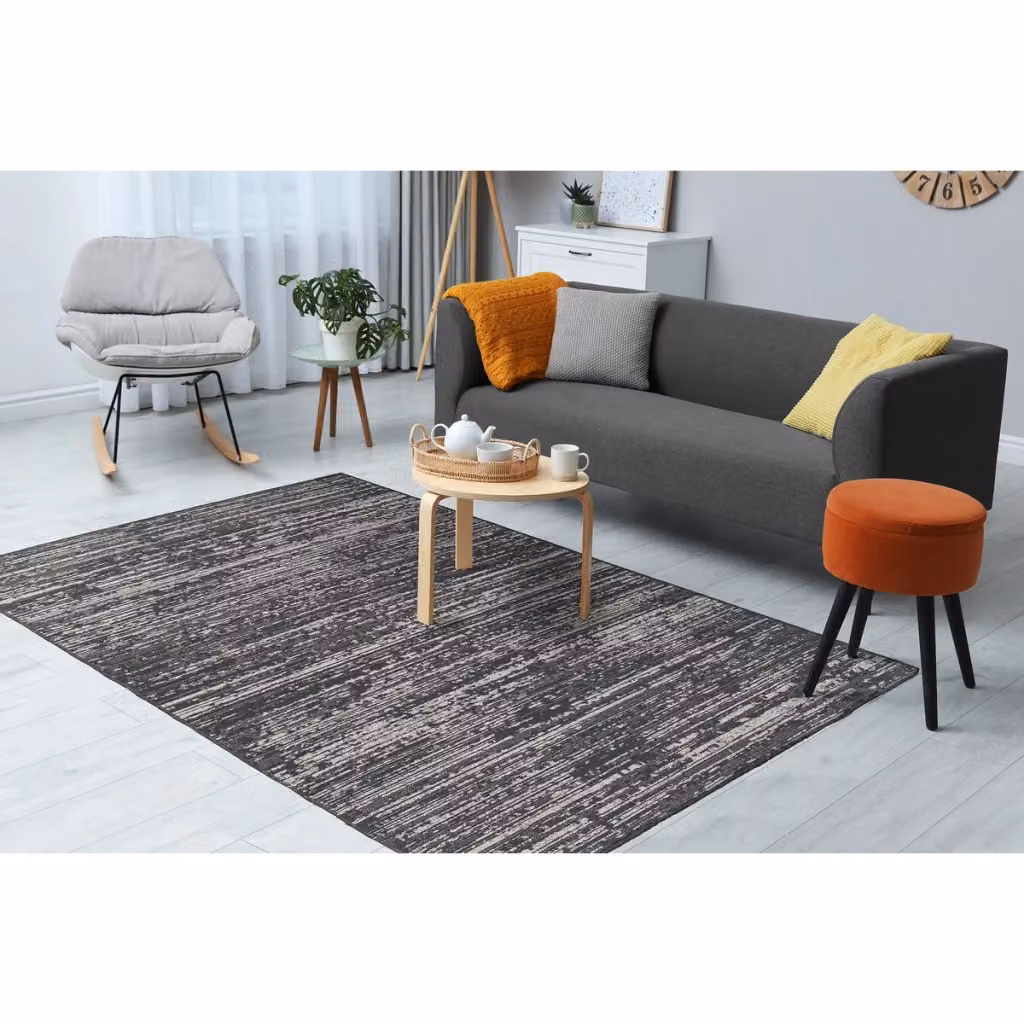 Tappeto moderno astratto Kalea 100 di Kendra Home in grigio antracite con effetto rilievo e trama piatta in poliestere e cotone – 2