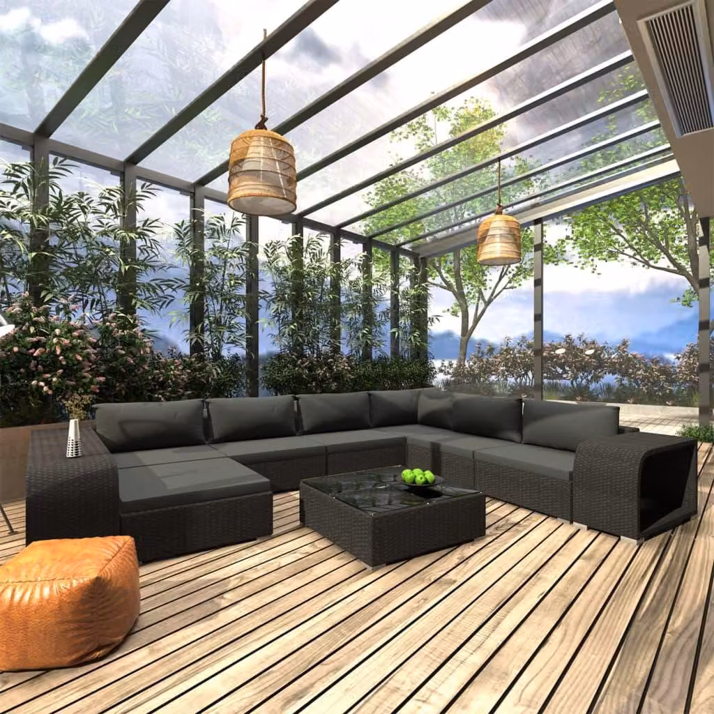 Maison Exclusive - Set da giardino da 10 pezzi con cuscini in rattan sintetico nero