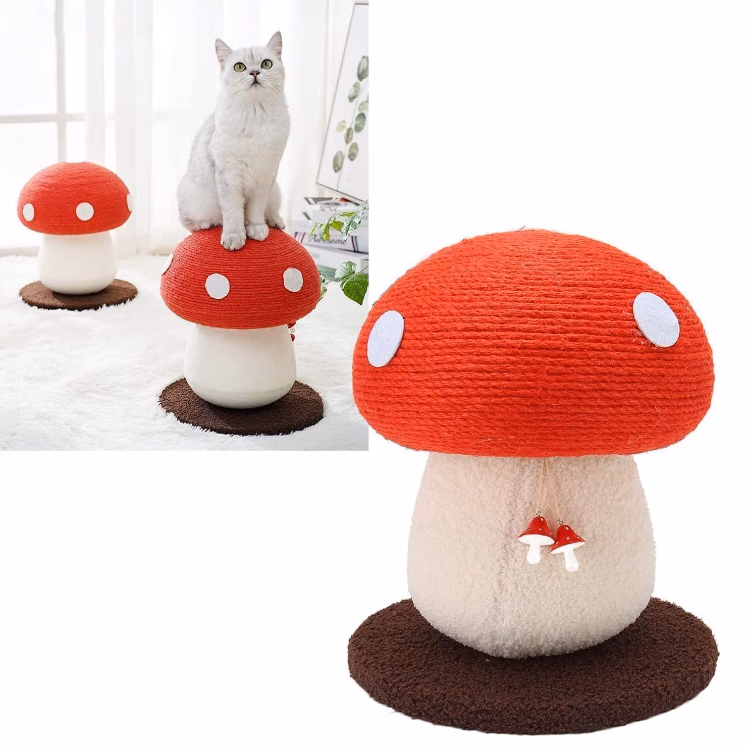 Albero per gatti a forma di fungo - Realizzato in sisal sostenibile - Giocattolo interattivo - Resistente ai graffi - Materiale delicato sulla pelle - Accessorio per gatti - Tiragraffi per gatti