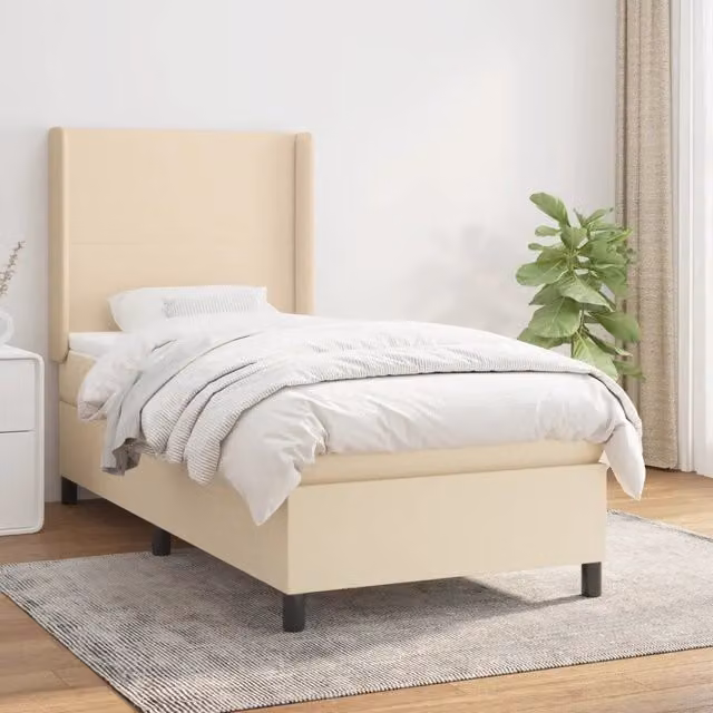 Letto Ibrido vidaXL con Giroletto a Molle e Materasso in Tessuto Beige e Bianco L/P/H: 203 x 103 x 128 cm